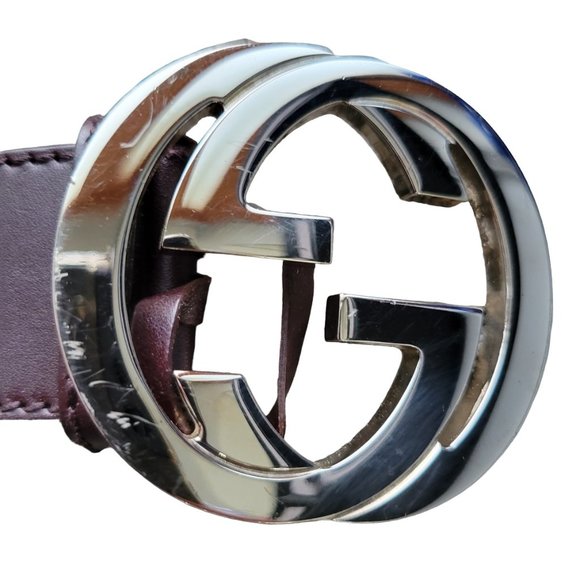Gucci Brown Leather Silver Interlocking G Belt Buckle 90/36 - Picture 8 of 9